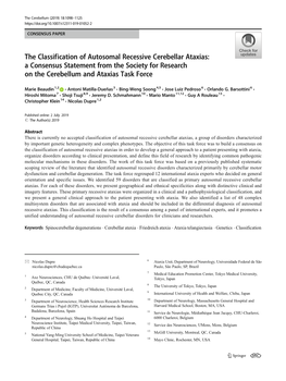 The Classification of Autosomal Recessive Cerebellar Ataxias: a Consensus Statement from the Society for Research on the Cerebellum and Ataxias Task Force