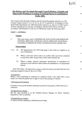 The Redcar and Cleveland Borough Council (Skelton, Lingdale and Slapewath) (Waiting & Loading & Parking Places) (Consoli