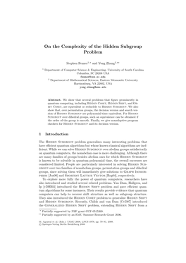 On the Complexity of the Hidden Subgroup Problem