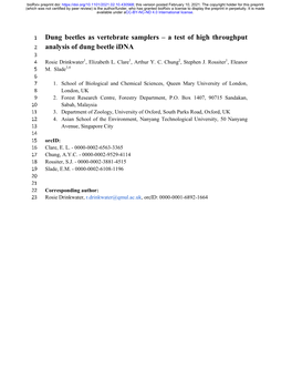 A Test of High Throughput Analysis of Dung Beetle Idna