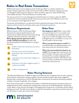 Radon in Real Estate Transactions All Minnesota Homes Can Have Dangerous Levels of Radon Gas