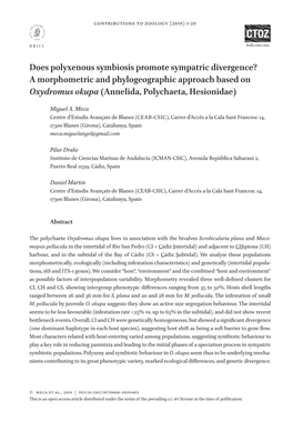 Does Polyxenous Symbiosis Promote Sympatric Divergence? a Morphometric and Phylogeographic Approach Based on Oxydromus Okupa (Annelida, Polychaeta, Hesionidae)