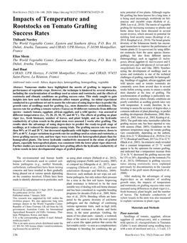 Impacts of Temperature and Rootstocks on Tomato Grafting