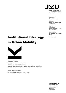 Institutional Strategy in Urban Mobility with Top-Tier Participants from Prestigious Organizations and Companies