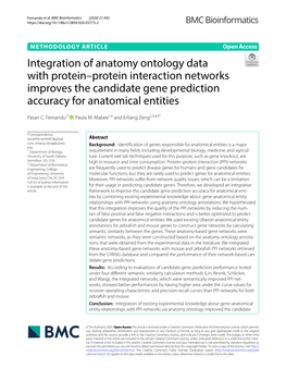 Integration of Anatomy Ontology Data with Protein–Protein Interaction Networks Improves the Candidate Gene Prediction Accuracy for Anatomical Entities