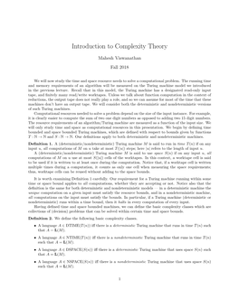 Introduction to Complexity Theory