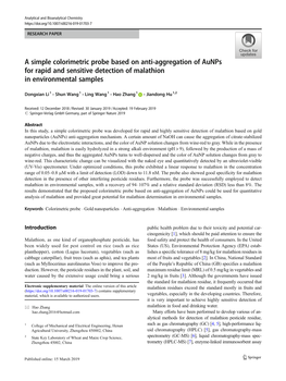 A Simple Colorimetric Probe Based on Anti-Aggregation of Aunps for Rapid and Sensitive Detection of Malathion in Environmental Samples