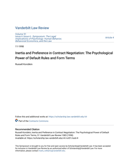 Inertia and Preference in Contract Negotiation: the Psychological Power of Default Rules and Form Terms