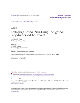 Reblogging Gender: Non-Binary Transgender Subjectivities and the Internet Lee (Molly) J