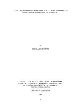 How Do Women in Recovery from Anorexia Negotiate the Thin Ideal?