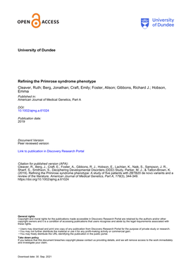 University of Dundee Refining the Primrose Syndrome Phenotype