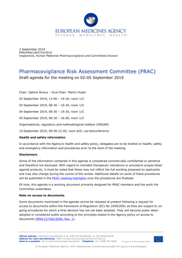 PRAC Agenda 02-05 September 2019