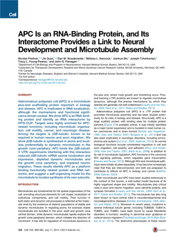 APC Is an RNA-Binding Protein, and Its Interactome Provides a Link to Neural Development and Microtubule Assembly