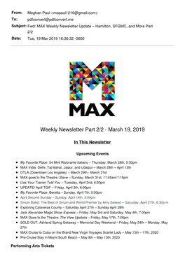 MAX Weekly Newsletter Update Hamilton, SFGMC, And