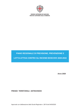 Piano Regionale Di Previsione, Prevenzione E