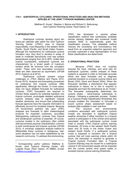 17A.1 SUBTROPICAL CYCLONES: OPERATIONAL PRACTICES and ANALYSIS METHODS APPLIED at the JOINT TYPHOON WARNING CENTER Matthew E. K