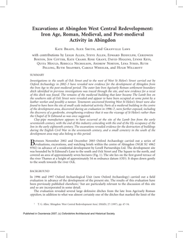 Excavations at Abingdon West Central Redevelopment: Iron Age, Roman, Medieval, and Post-Medieval Activity in Abingdon