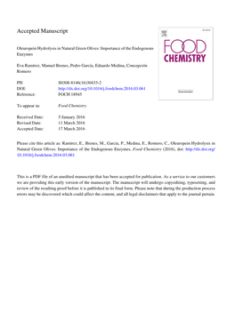 Oleuropein Hydrolysis in Natural Green Olives: Importance of the Endogenous Enzymes