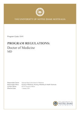 PROGRAM REGULATIONS: Doctor of Medicine MD