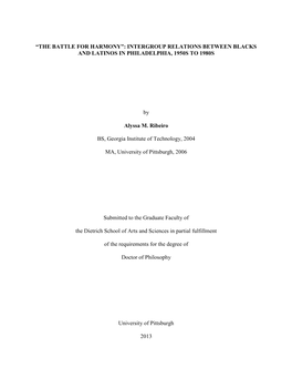 Intergroup Relations Between Blacks and Latinos in Philadelphia, 1950S to 1980S