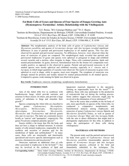 Fat Body Cells of Gynes and Queens of Four Species of Fungus Growing Ants (Hymenoptera: Formicidae: Attini); Relationship with the Vitellogenesis