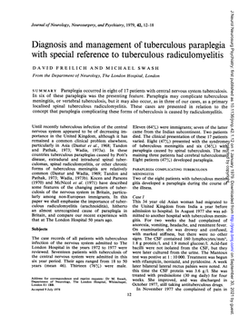 Diagnosis and Management of Tuberculous Paraplegia with Special Reference to Tuberculous Radiculomyelitis