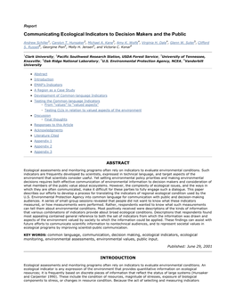 Communicating Ecological Indicators to Decision Makers and the Public