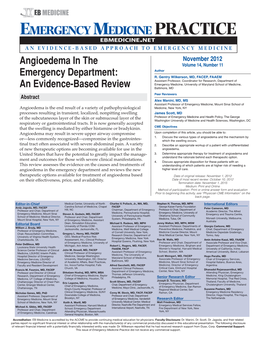 Angioedema in the Emergency Department and Reviews the New Higher Level of Care