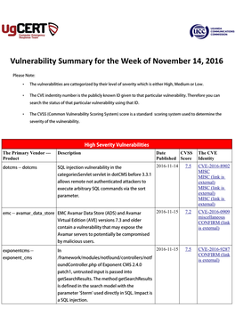 Vulnerability Summary for the Week of November 14, 2016