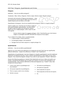 CH3 Test: Polygons, Quadrilaterals and Circles