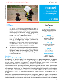 UNICEF Burundi Humanitarian Sitrep