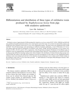 Differentiation and Distribution of Three Types of Exfoliative Toxin Produced