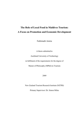 The Role of Local Food in Maldives Tourism: a Focus on Promotion and Economic Development
