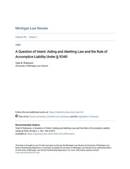 Aiding and Abetting Law and the Rule of Accomplice Liability Under § 924©