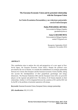 The Eurasian Economic Union and Its Potential Relationship with the European Union