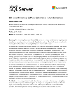 SQL Server In-Memory OLTP and Columnstore Feature Comparison