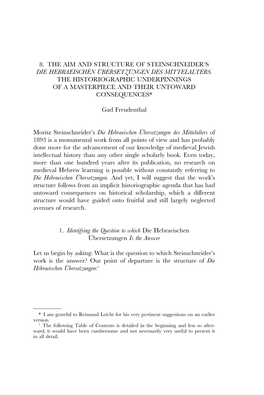 8. the Aim and Structure of Steinschneider's Die Hebraeischen Übersetzungen Des Mittelalters. the Historiographic Underpinnin