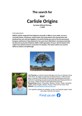 Our Carlisle Origins by James Michael Fleming © 2020