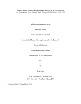 Building a More Inclusive Women's Health Movement: Byllye Avery and the Development of the National Black Women's Health Project, 1981-1990