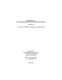 Best Practices in Increasing Aboriginal PS Enrolment Rates…