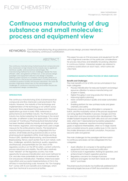 Continuous Manufacturing of Drug Substance and Small Molecules: Process and Equipment View