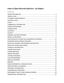 Index of Open Records Opinions - by Subject Contents ABUSE and NEGLECT