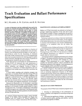 Track Evaluation and Ballast Performance Specif Ications