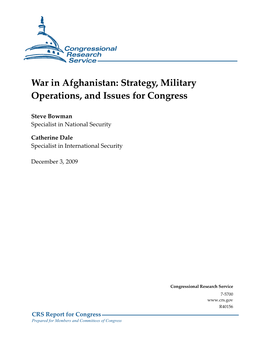 War in Afghanistan: Strategy, Military Operations, and Issues for Congress