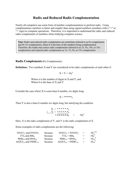 Radix and Reduced Radix Complementation