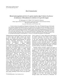 Blood Anticoagulant Activity of a Green Marine Alga Codium Dwarkense (Codiaceae, Chlorophyta) in Relation to Its Growth Stages