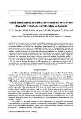 Small-Sized Euryhaline Fish As Intermediate Hosts of the Digenetic Trematode Cryptocotyle Concavum