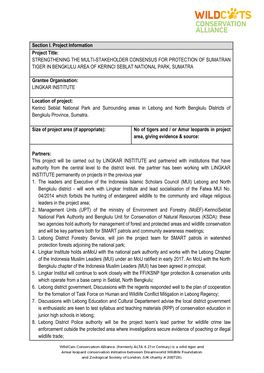 Strengthening the Multi-Stakeholder Consensus for Protection of Sumatran Tiger in Bengkulu Area of Kerinci Seblat National Park, Sumatra