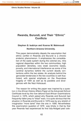 Rwanda, Burundi, and Their "Ethnic" Conflicts