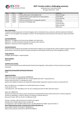 W27: Female Urethra: Challenging Scenarios Workshop Chair: Paulo Palma, Brazil 30 August 2018 12:05 - 13:05